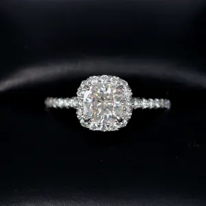1.8 CTW Moissanite Cushion Cut Halo Engagement Ring