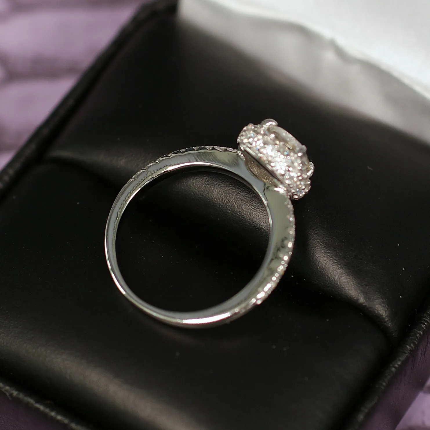 1.8 CTW Moissanite Cushion Cut Halo Engagement Ring