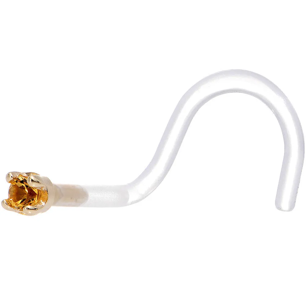 18 Gauge 1/4 Yellow Gold 1.5mm Genuine Citrine Bioplast Nose Ring