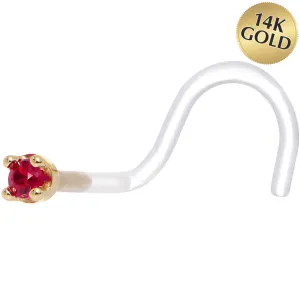 18 Gauge 1/4 Yellow Gold 1.5mm Genuine Ruby Bioplast Nose Ring