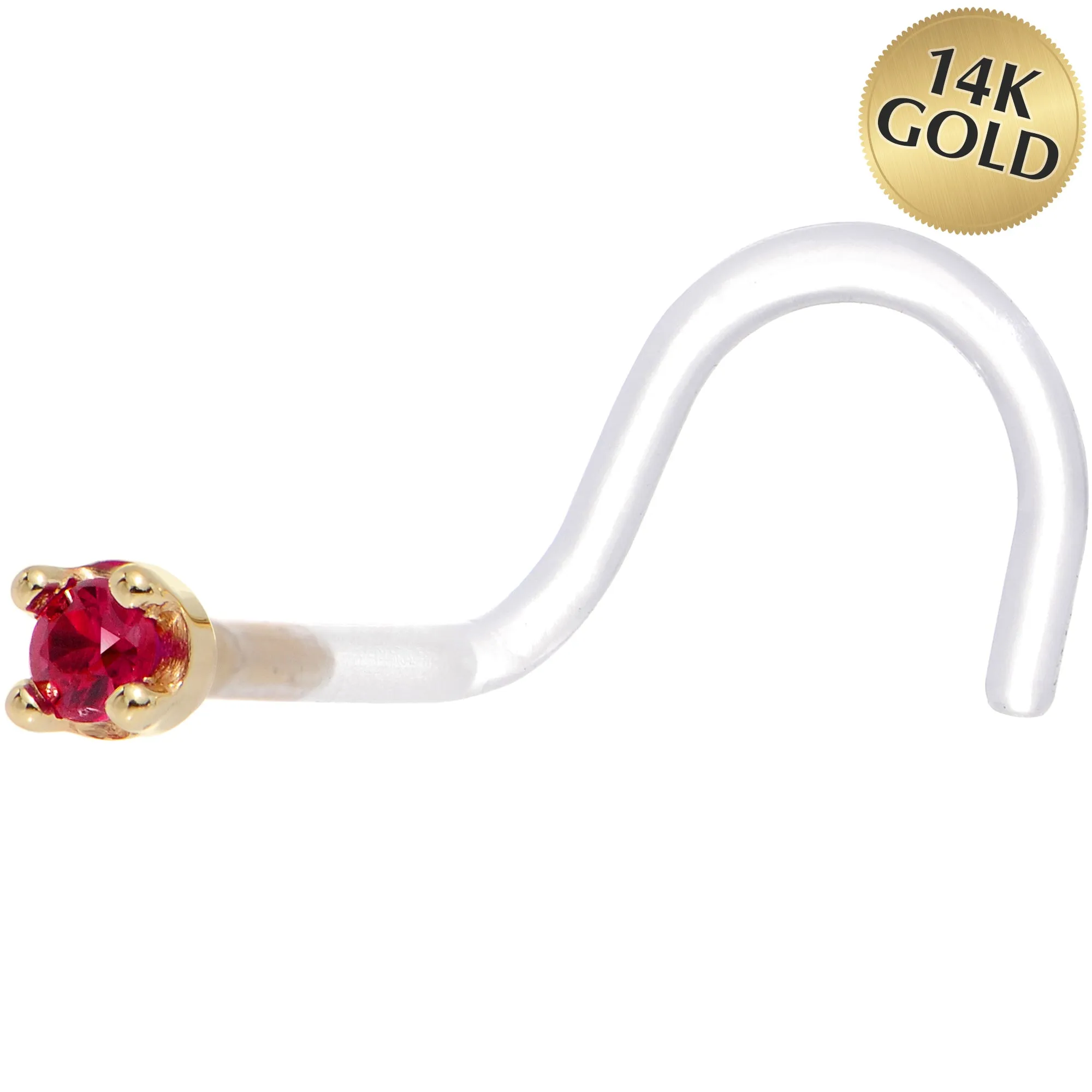 18 Gauge 1/4 Yellow Gold 1.5mm Genuine Ruby Bioplast Nose Ring