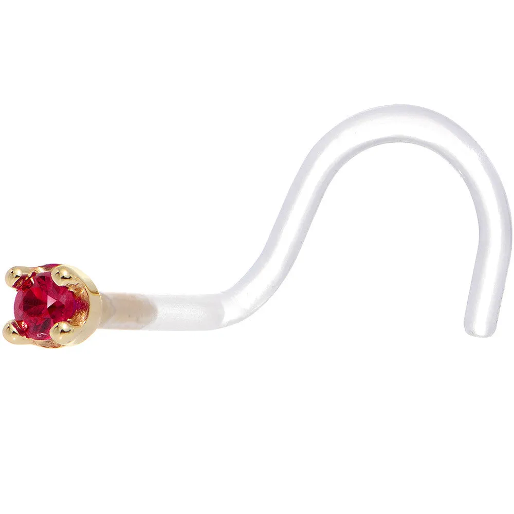 18 Gauge 1/4 Yellow Gold 1.5mm Genuine Ruby Bioplast Nose Ring