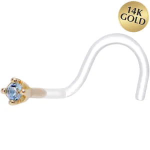 18 Gauge 1/4 Yellow Gold 1.5mm Genuine Topaz Bioplast Nose Ring