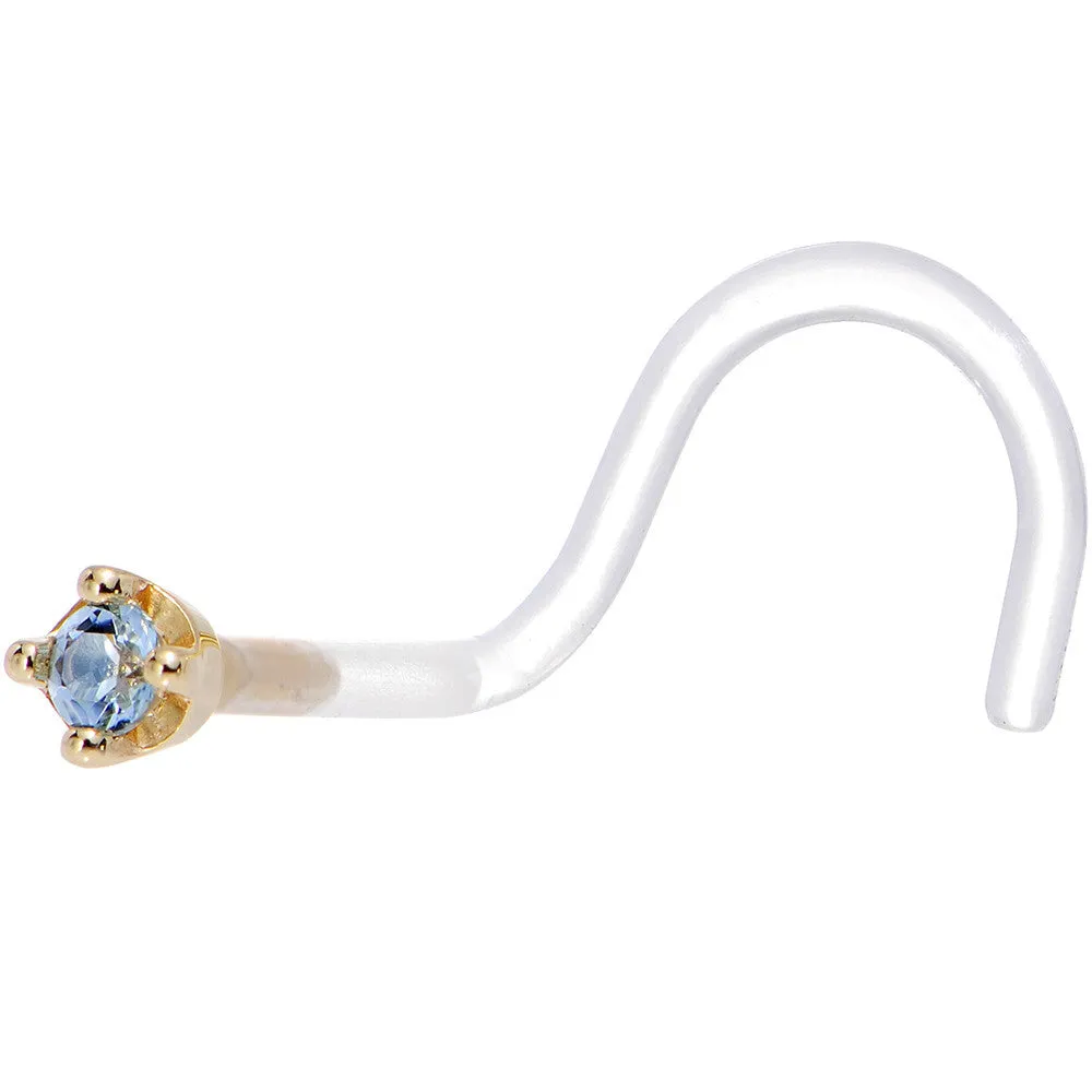 18 Gauge 1/4 Yellow Gold 1.5mm Genuine Topaz Bioplast Nose Ring