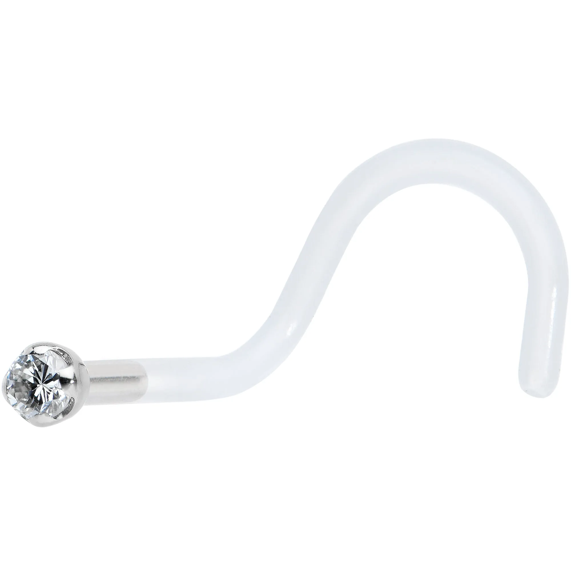 18 Gauge 14KT White Gold 1.5mm Genuine Diamond Bioplast Micro Nose Ring