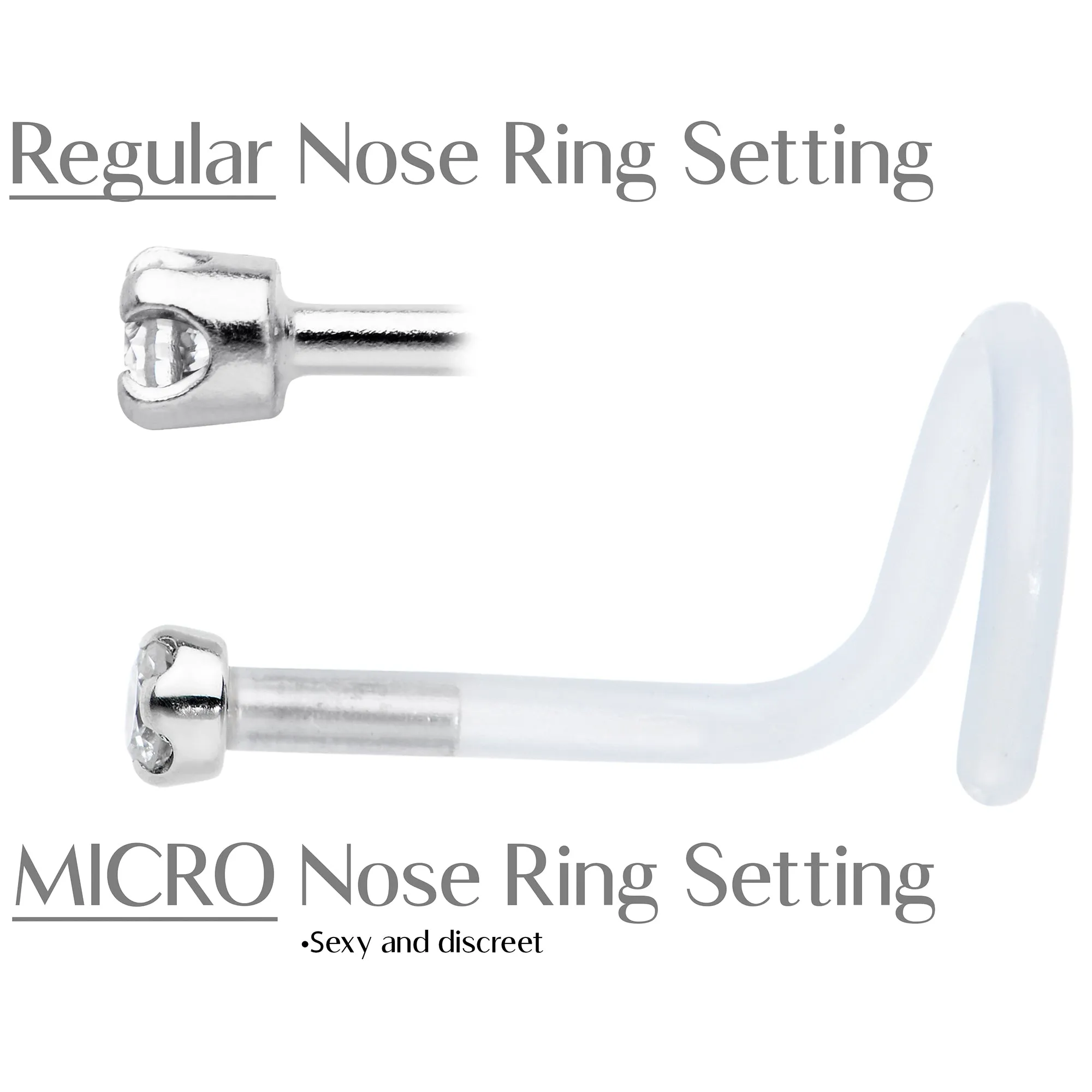 18 Gauge 14KT White Gold 1.5mm Genuine Diamond Bioplast Micro Nose Ring
