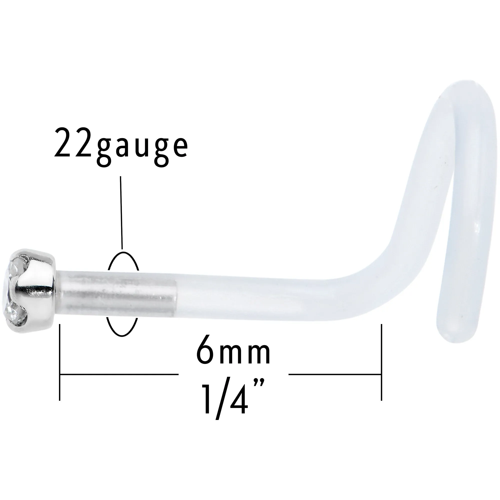 18 Gauge 14KT White Gold 1.5mm Genuine Diamond Bioplast Micro Nose Ring