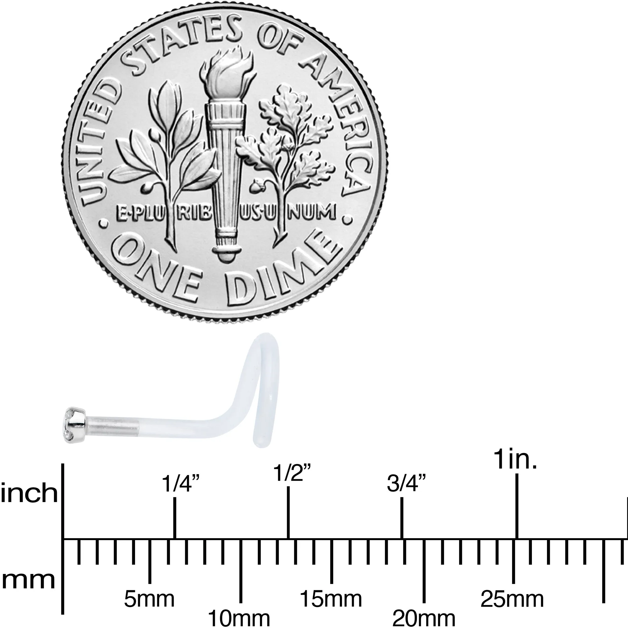 18 Gauge 14KT White Gold 1.5mm Genuine Diamond Bioplast Micro Nose Ring