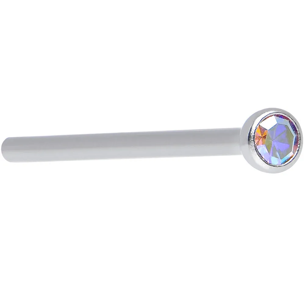 18 Gauge 3/4 Aurora CZ Steel Straight Fishtail Nose Ring 2mm