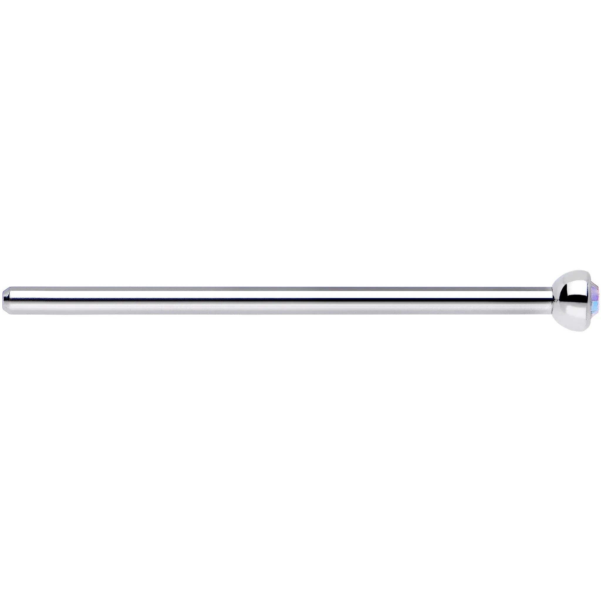 18 Gauge 3/4 Aurora CZ Steel Straight Fishtail Nose Ring 2mm