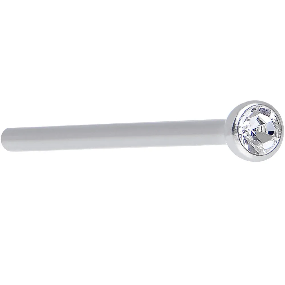 18 Gauge 3/4 Clear CZ Steel Straight Fishtail Nose Ring 2mm