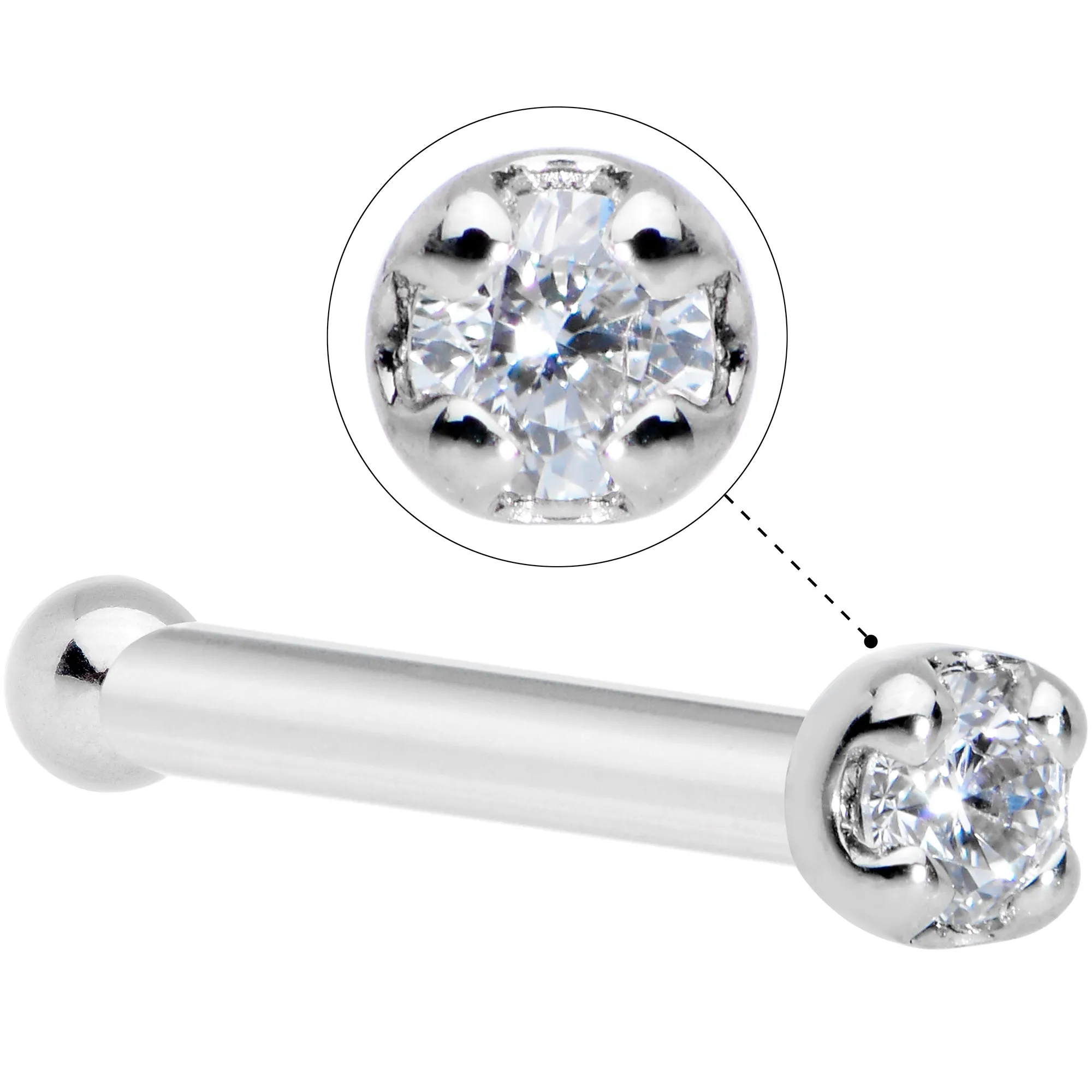 18 Gauge Solid 14k White Gold 1.5mm Genuine Diamond Nose Bone