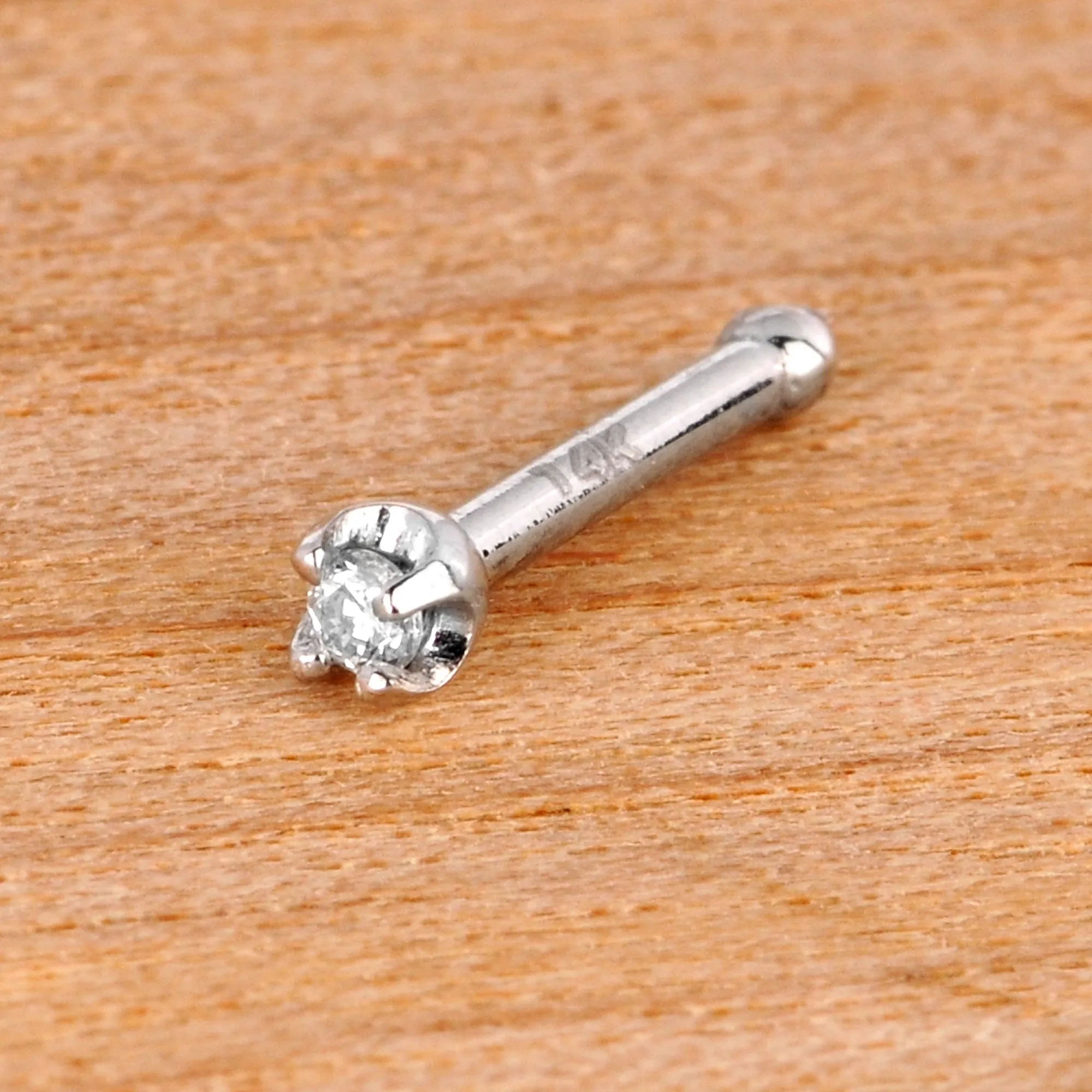 18 Gauge Solid 14k White Gold 1.5mm Genuine Diamond Nose Bone