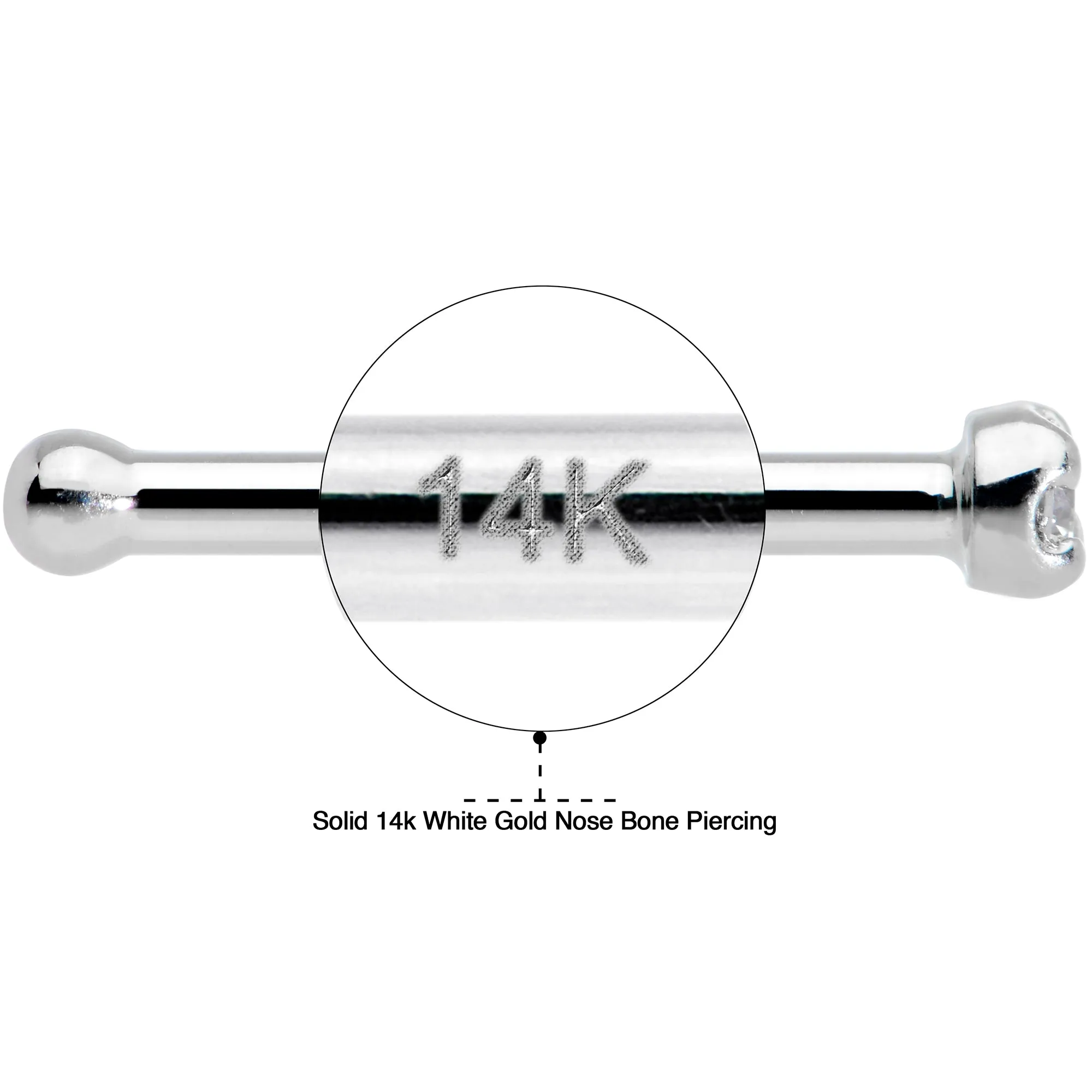 18 Gauge Solid 14k White Gold 1.5mm Genuine Diamond Nose Bone