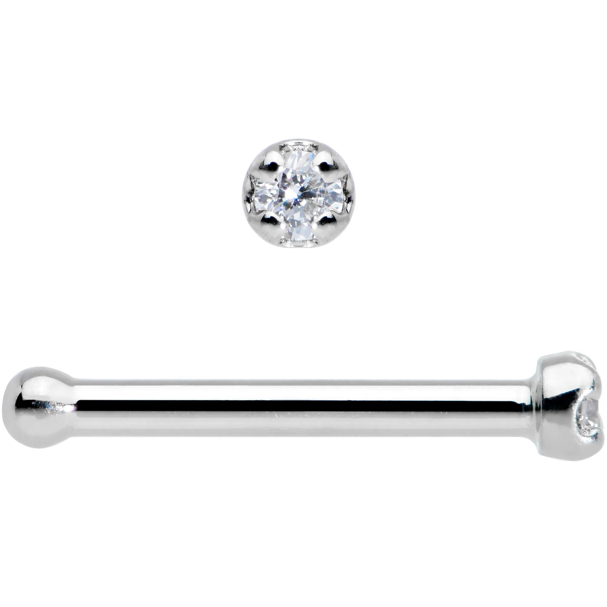18 Gauge Solid 14k White Gold 1.5mm Genuine Diamond Nose Bone