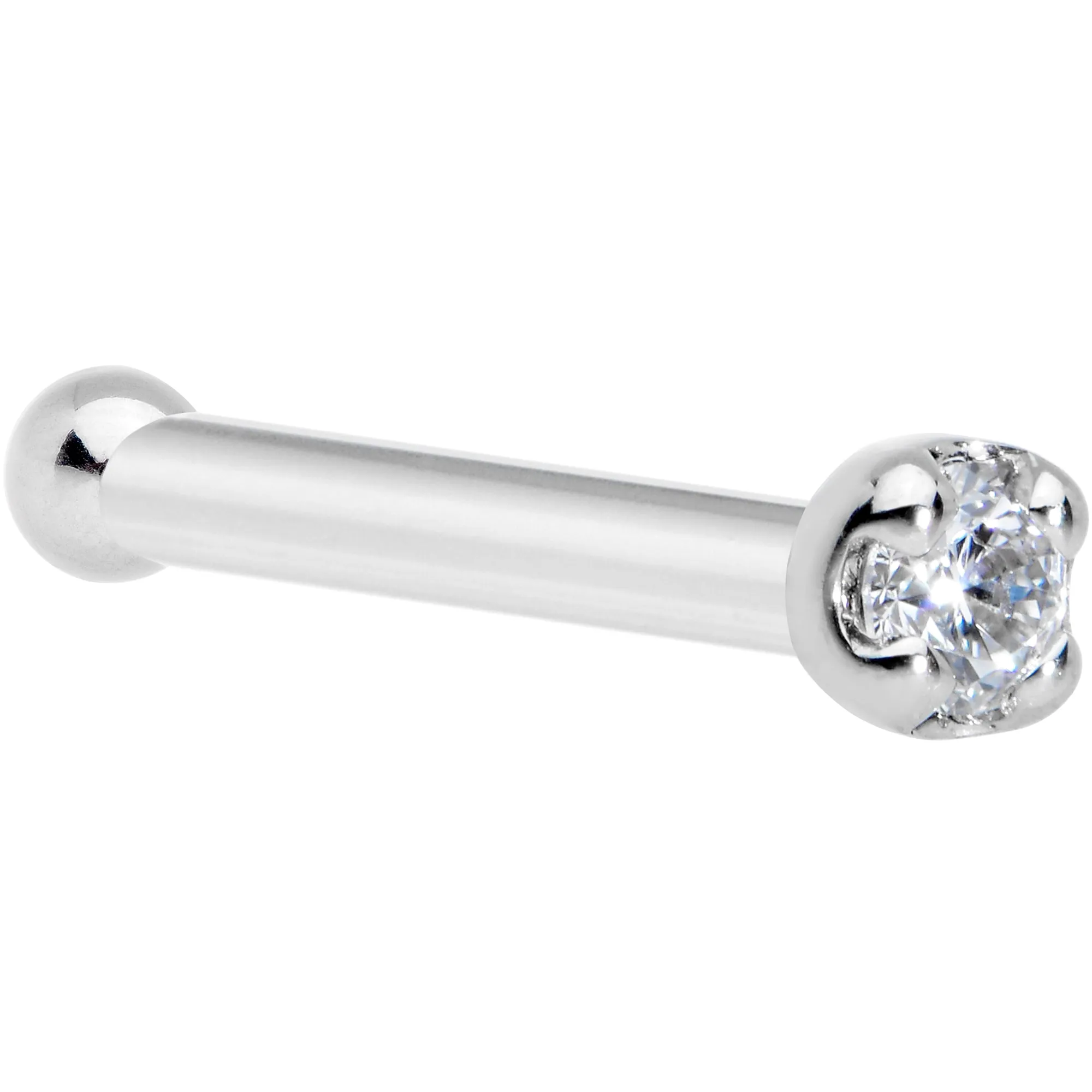 18 Gauge Solid 14k White Gold 1.5mm Genuine Diamond Nose Bone