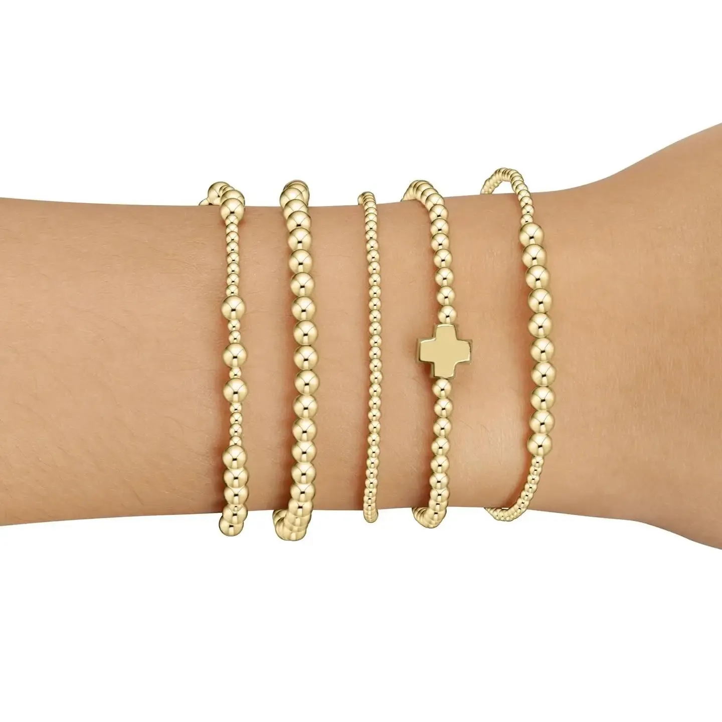 18K Gold Plated Christian Cross Bead Bracelet | Women's Luxury Designer Inspired Jewelry