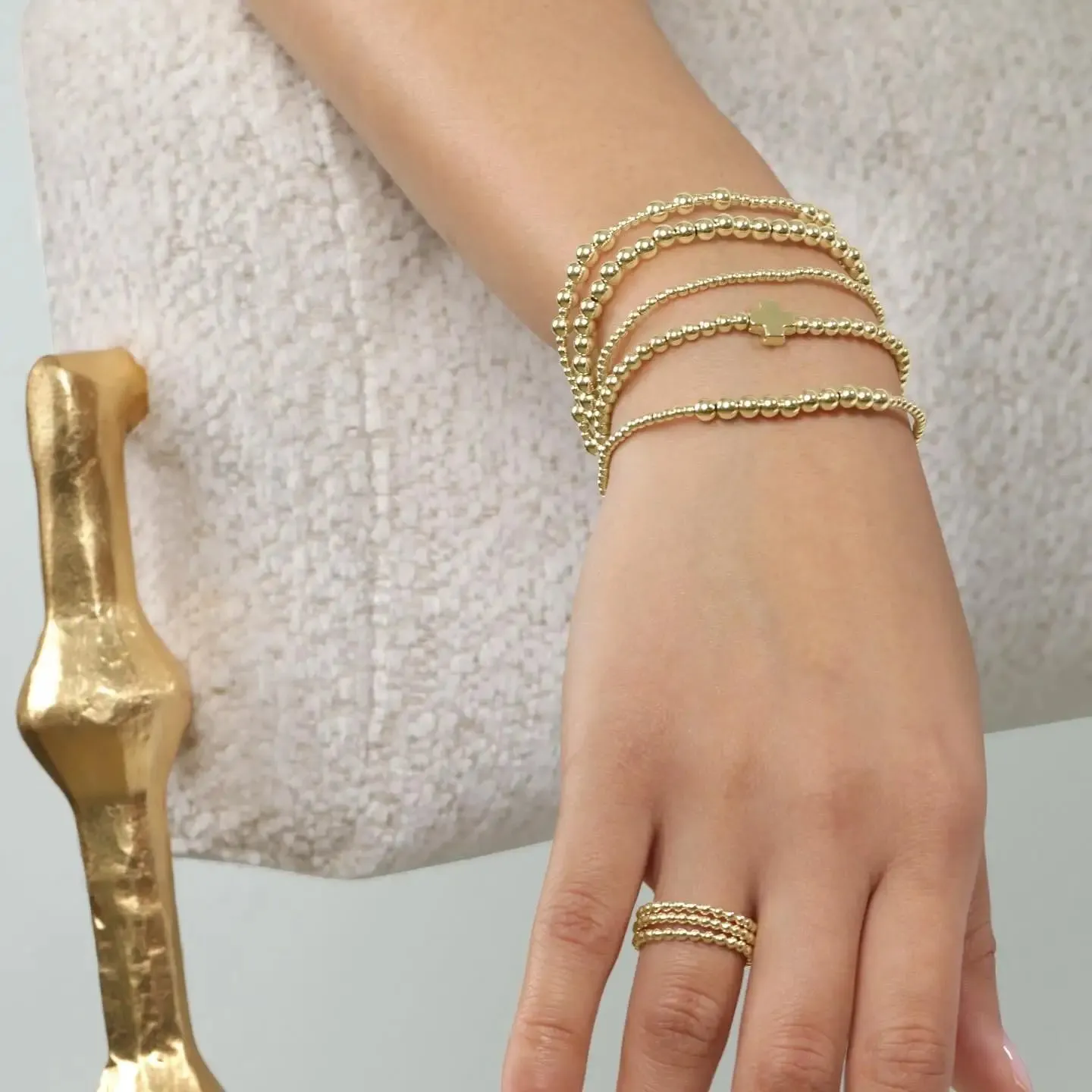 18K Gold Plated Christian Cross Bead Bracelet | Women's Luxury Designer Inspired Jewelry