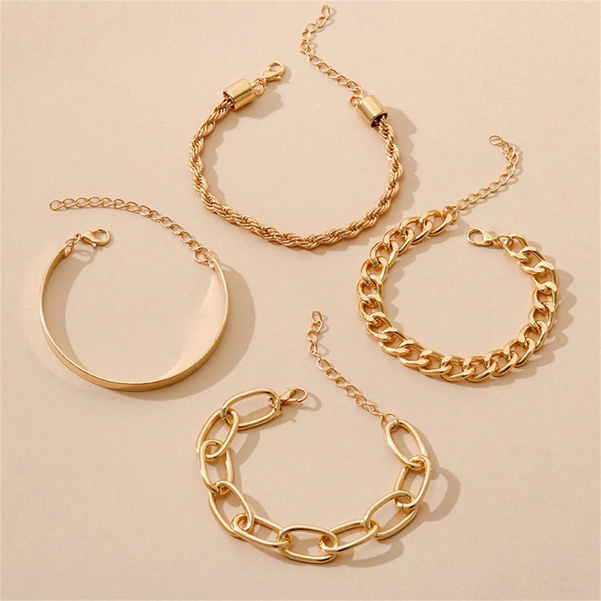 18K Gold-Plated Curb Chain Bracelet Set