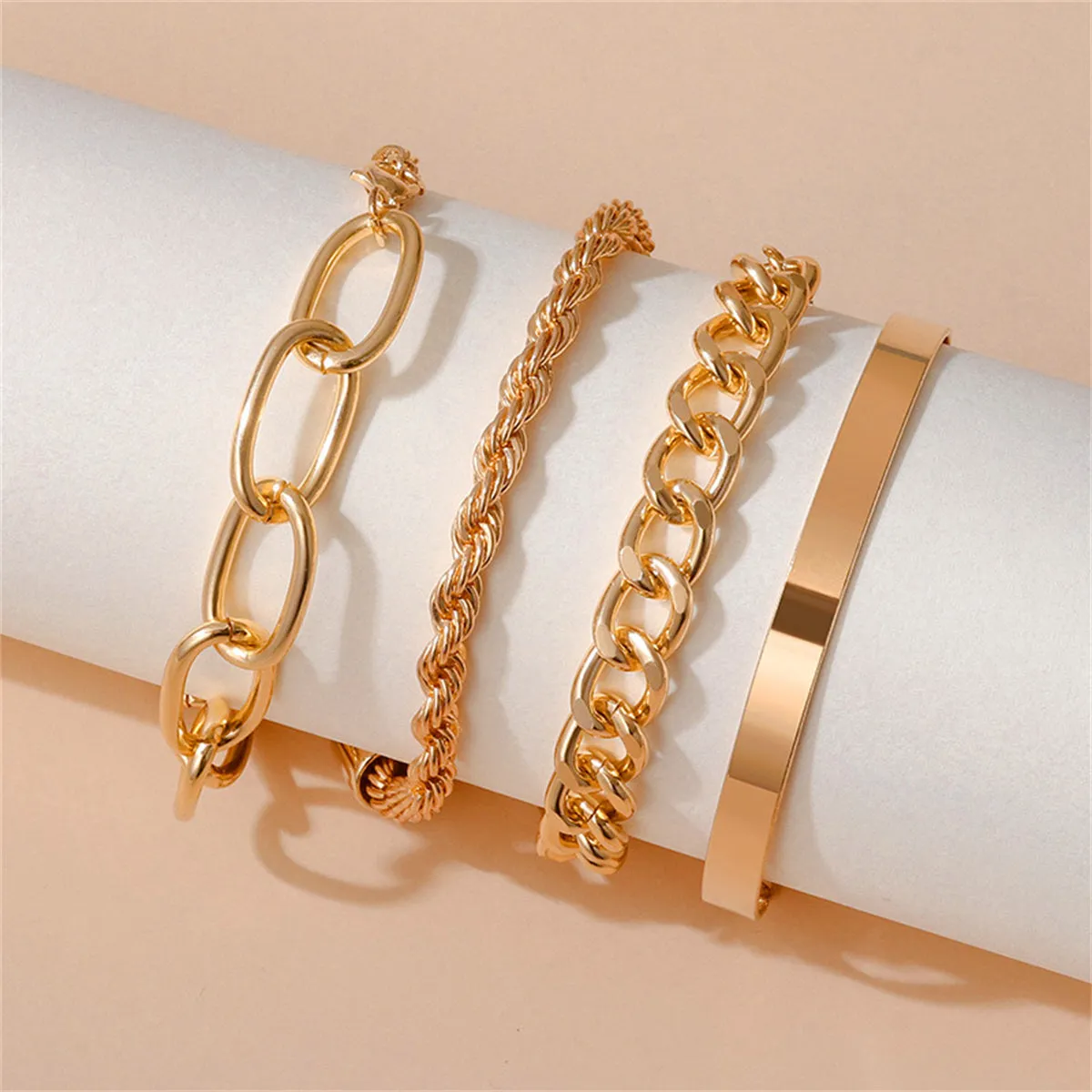 18K Gold-Plated Curb Chain Bracelet Set