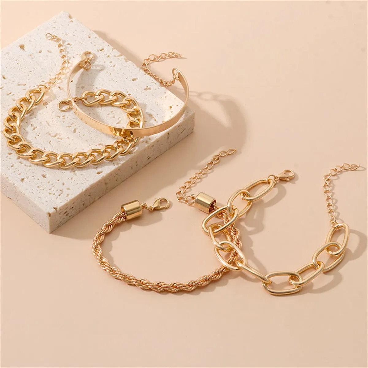 18K Gold-Plated Curb Chain Bracelet Set