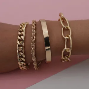 18K Gold-Plated Curb Chain Bracelet Set