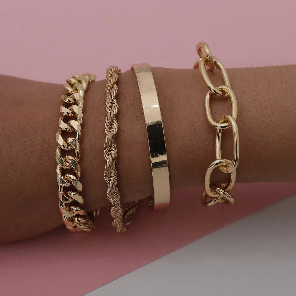 18K Gold-Plated Curb Chain Bracelet Set