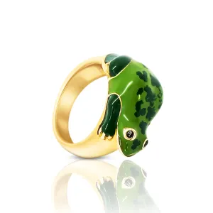 18K Gold-Plated Enamel Betta Frog Ring