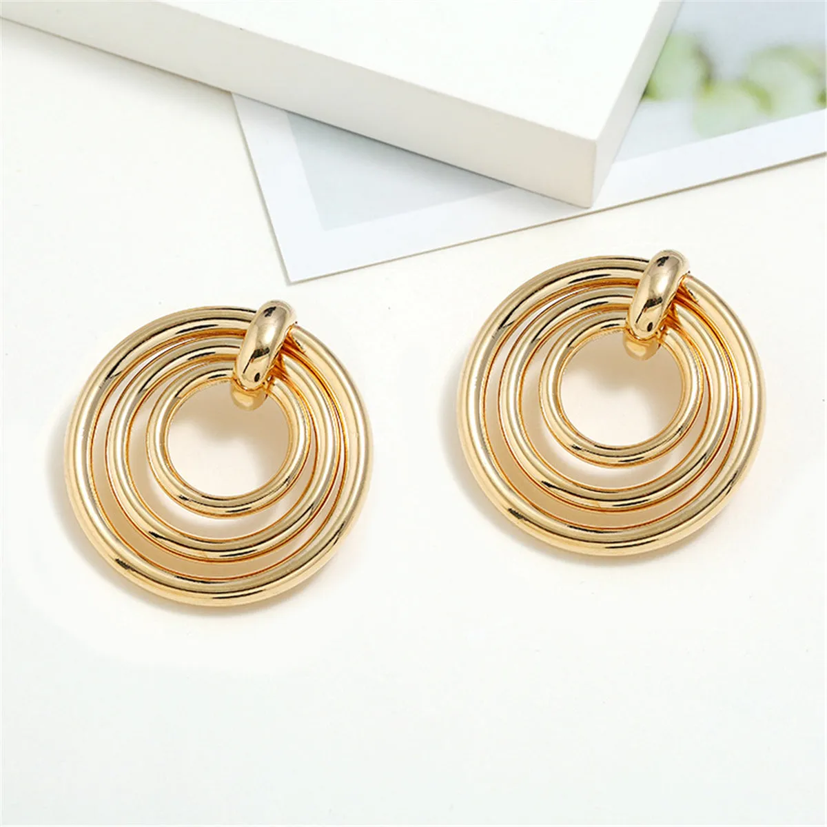 18K Gold-Plated Layered-Rings Drop Earrings