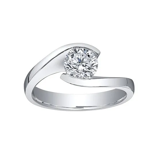 18K Palladium White Gold Maple Leaf (0.30ct) Canadian Diamond Timeless Classic Solitaire Engagement Ring