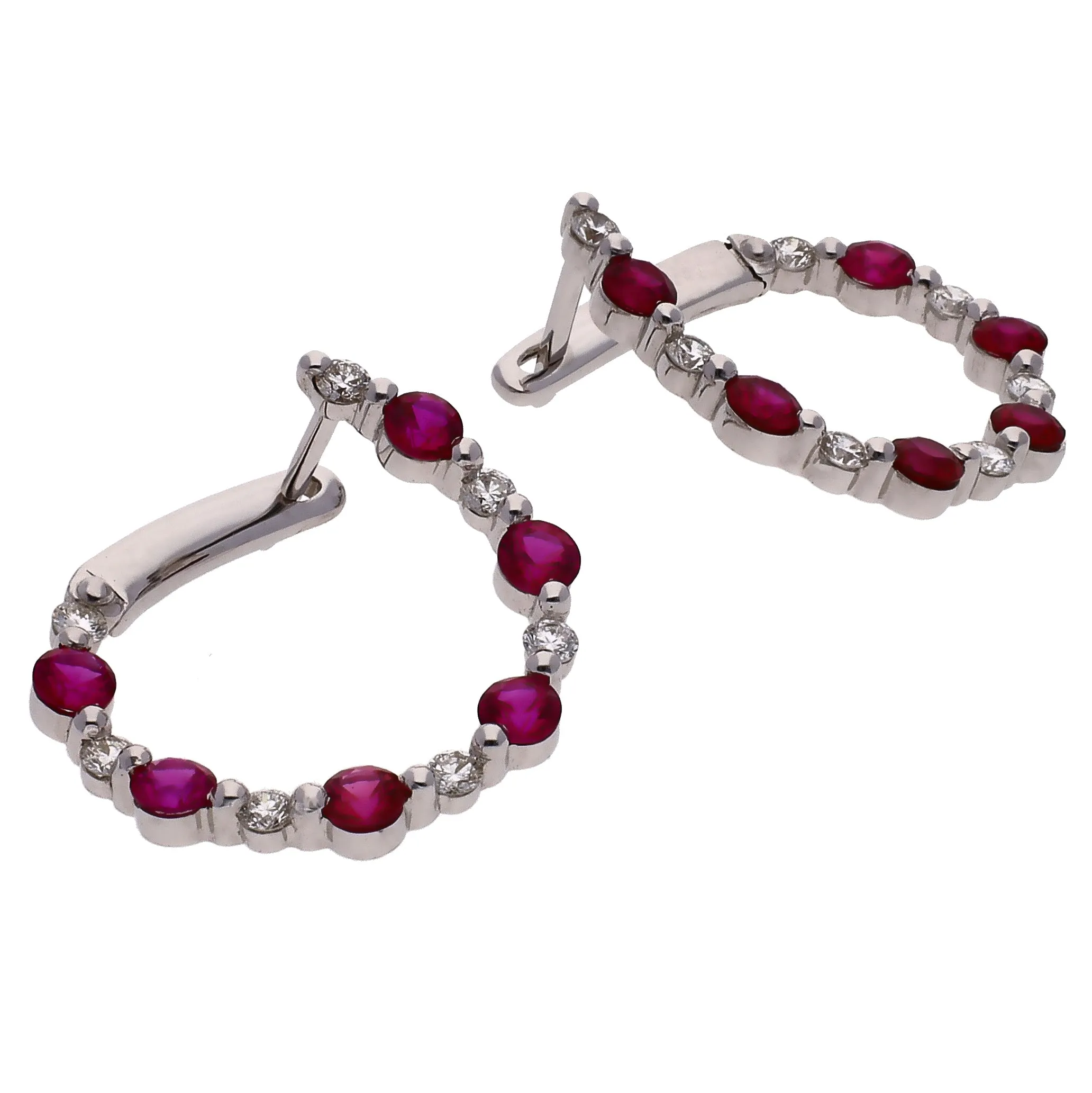 18K White Gold Ruby & Diamond Left/Right Hoop Earrings