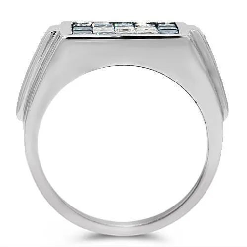 18K White Solid Gold Mens Diamond Ring with Blue Diamonds 2.75 Ctw