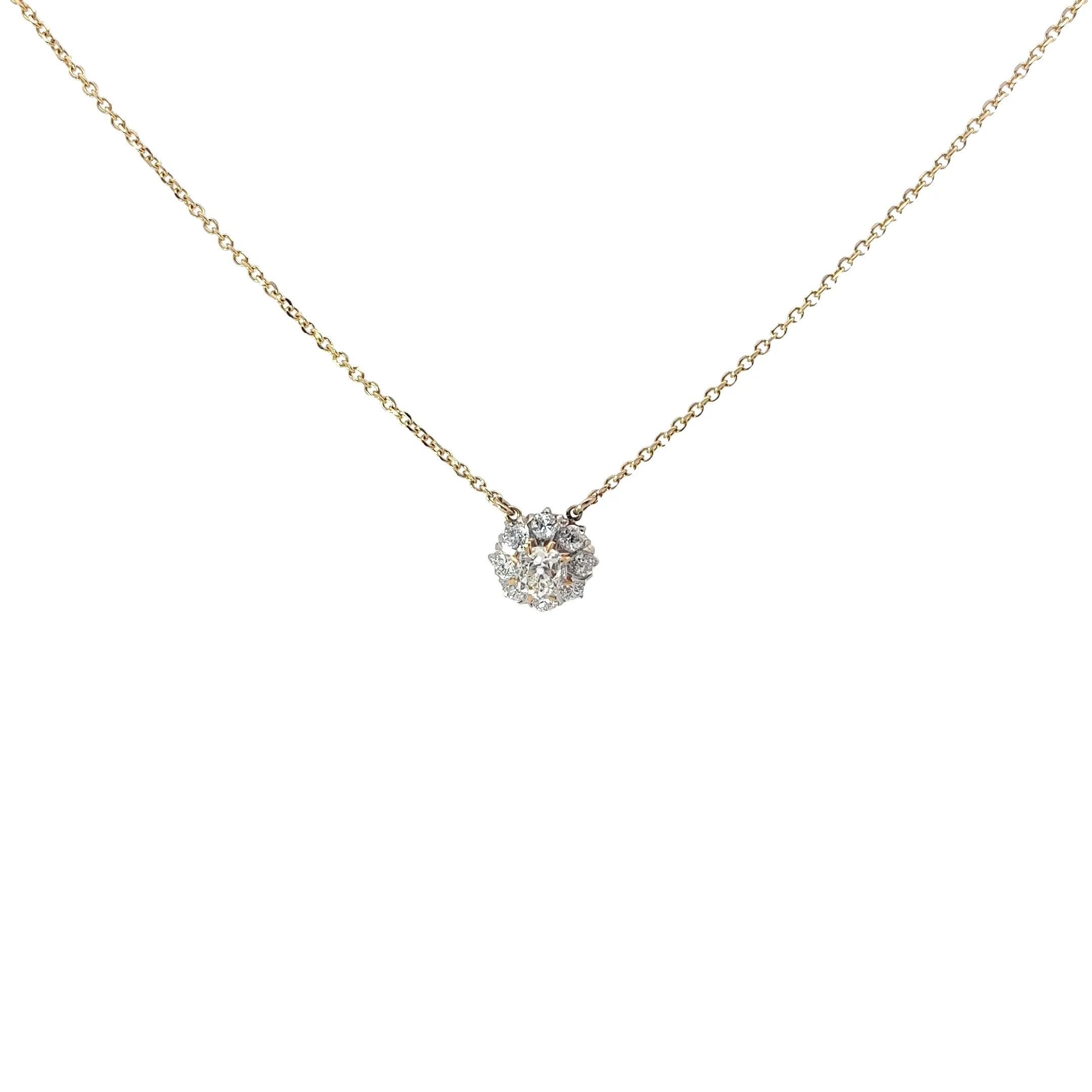 18k Yellow Gold 1.50ct F VS2 Round Vintage Old Mine Cut Solitaire Necklace