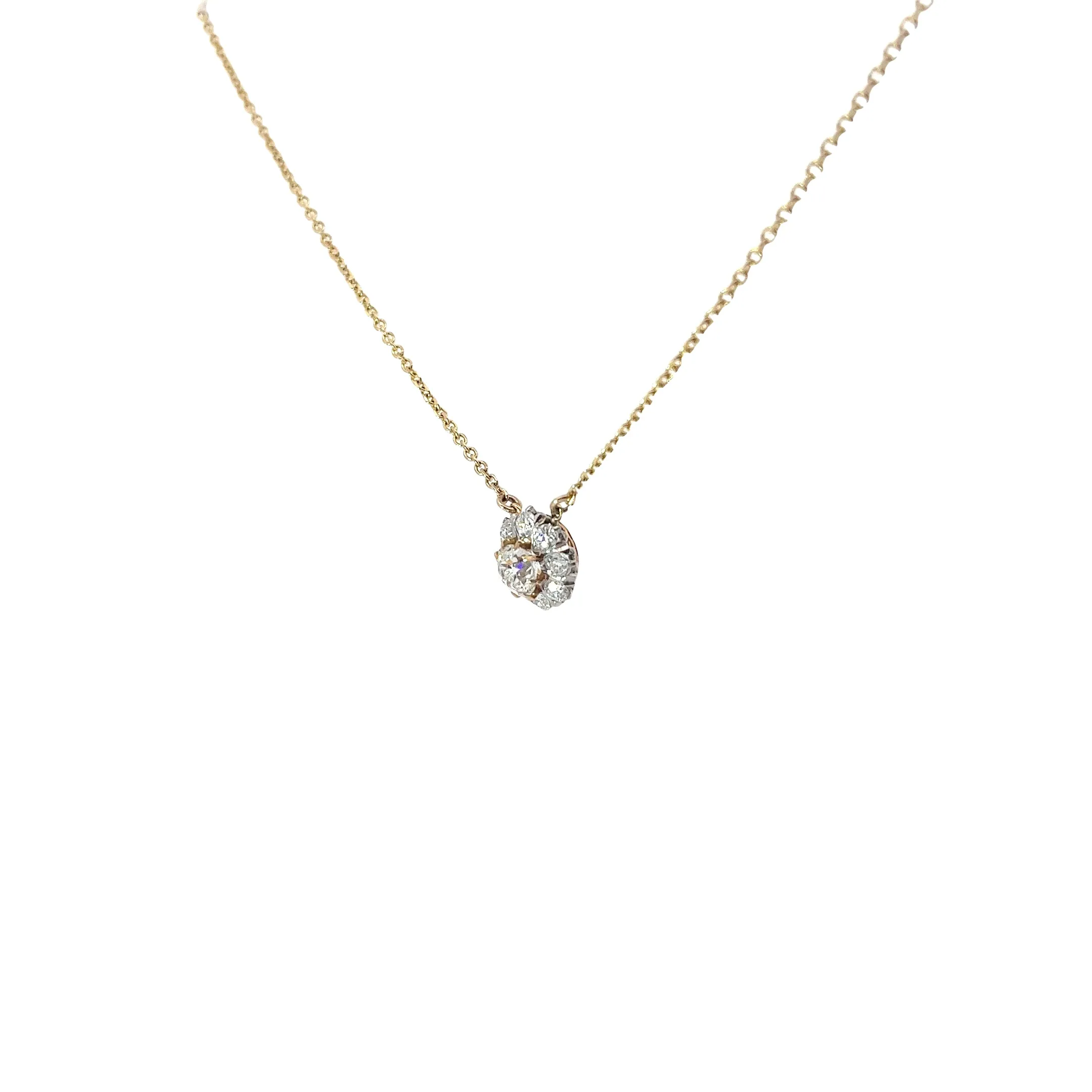 18k Yellow Gold 1.50ct F VS2 Round Vintage Old Mine Cut Solitaire Necklace