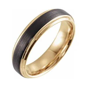 18K Yellow Gold Filled and Black PVD (6mm) Tungsten Beveled Edge Band