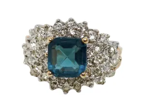 1990s 18k Gold Plated Crystal Cluster Synthetic Topaz Cocktail Ring