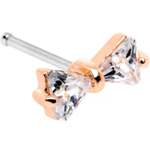 20 Gauge 1/4 Clear CZ Gem Rose Gold Tone Bow Tie Formal Nose Bone