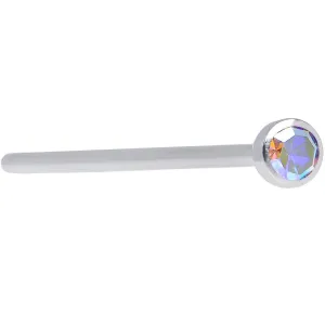20 Gauge 3/4 Aurora CZ Steel Straight Fishtail Nose Ring 2mm