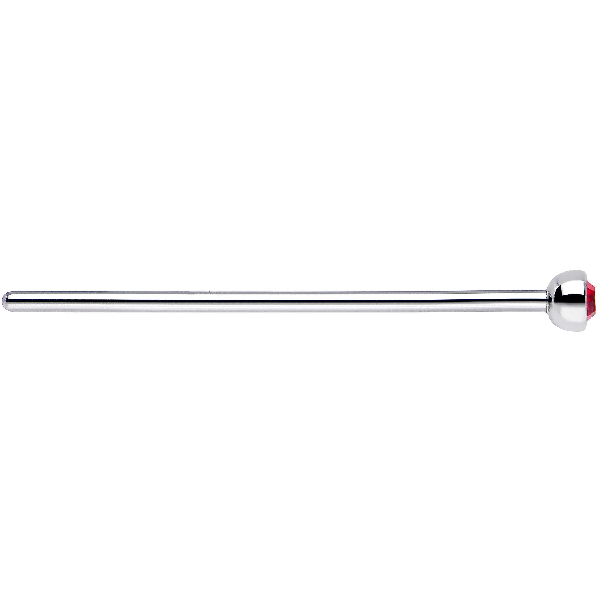 20 Gauge 3/4 Red CZ Steel Straight Fishtail Nose Ring 2mm