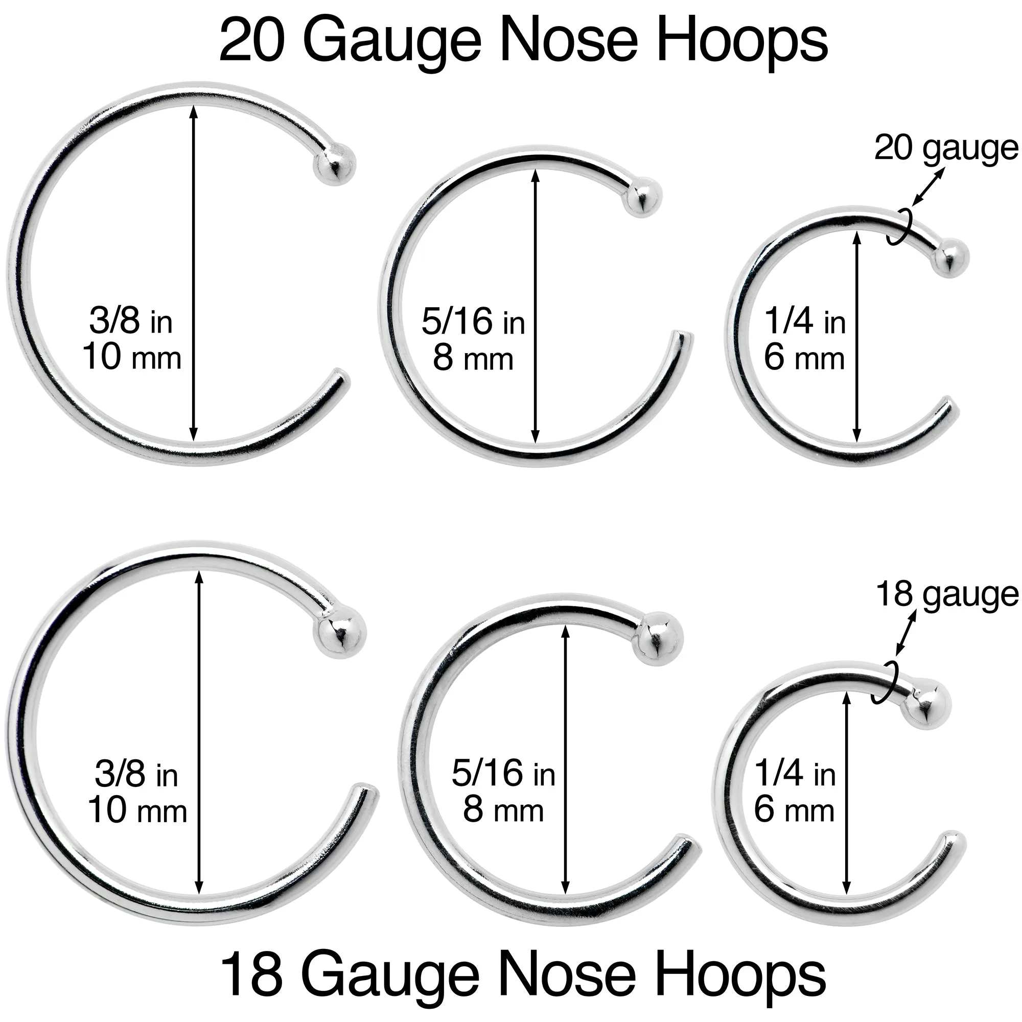 20 Gauge 3/8 Solid 18KT Yellow Gold Nose Hoop