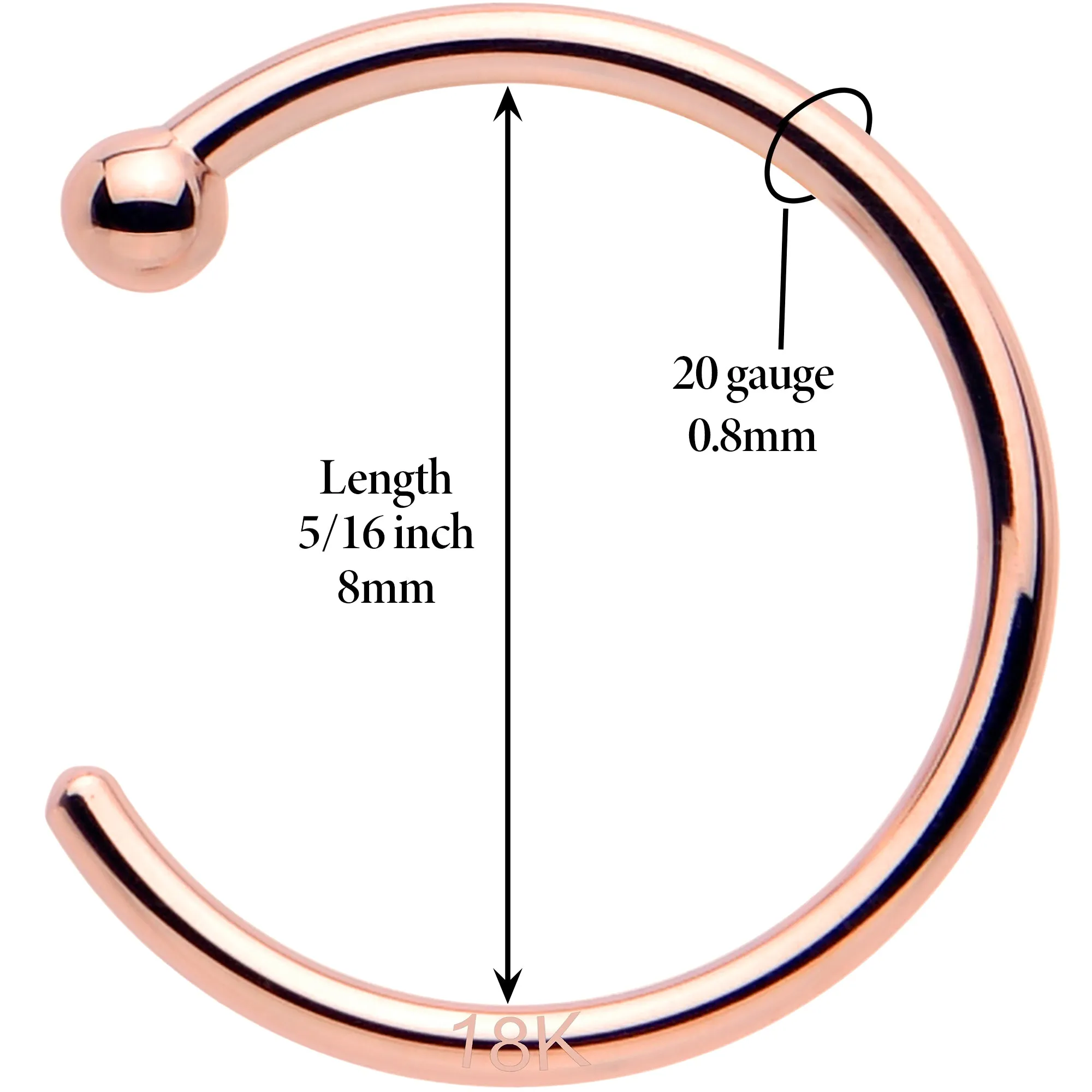 20 Gauge 5/16 Solid 18KT Rose Gold Nose Hoop
