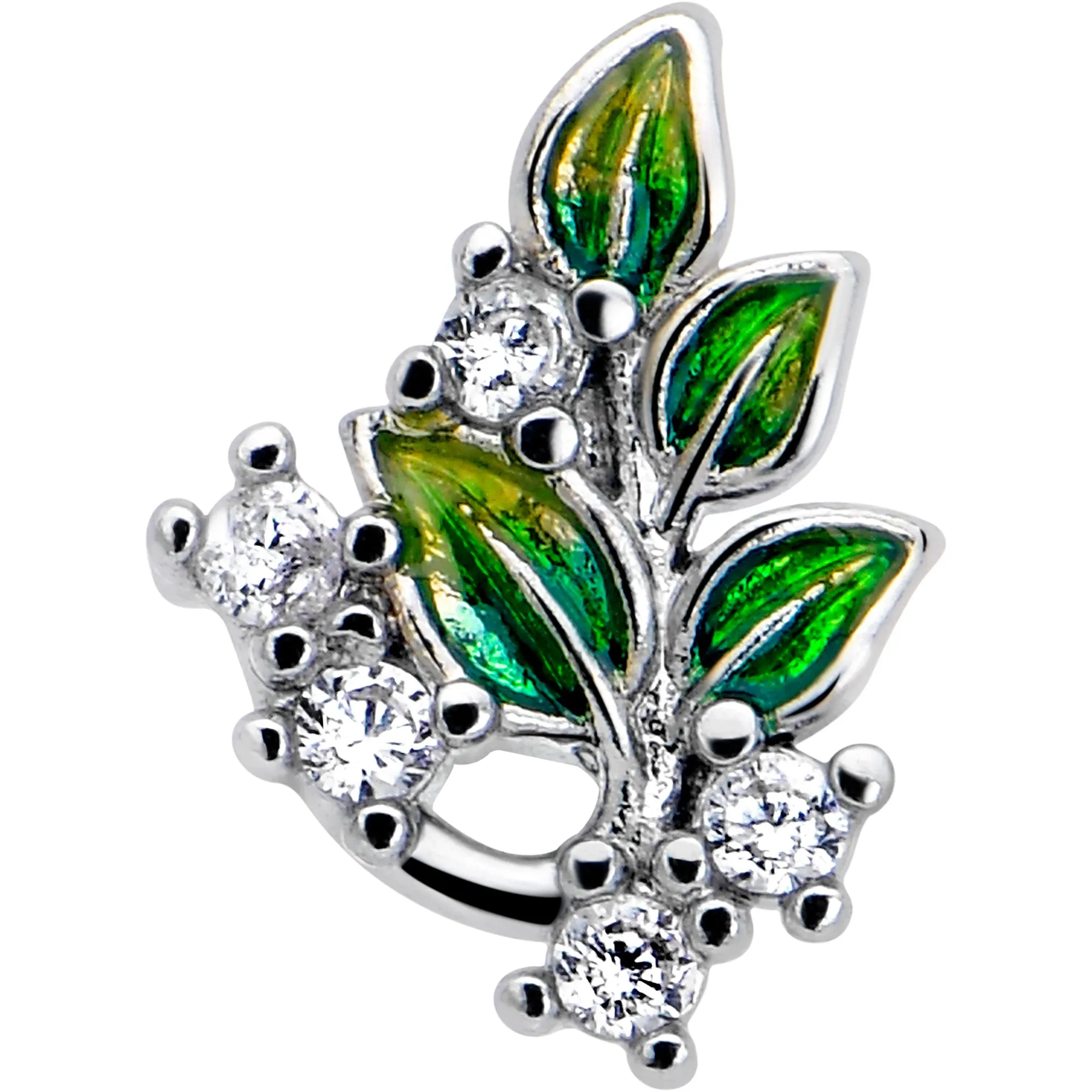 20 Gauge 7mm Clear CZ Gem Morning Leaves L Shape Nose Ring