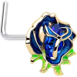 20 Gauge 7mm Deep Blue Flower L Shape Nose Ring