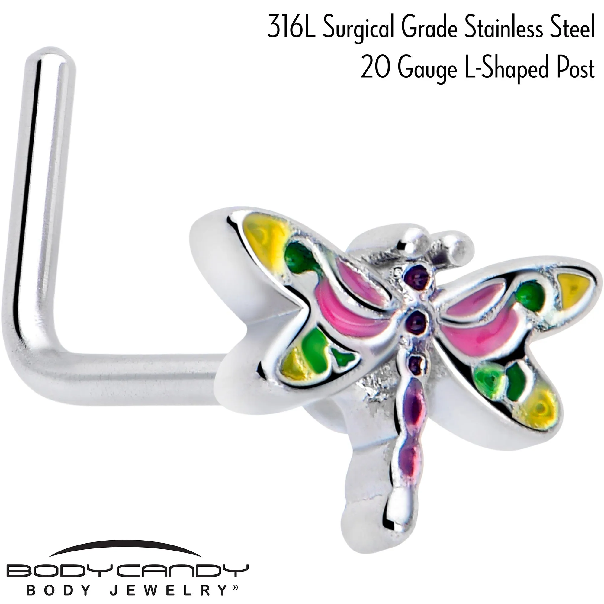 20 Gauge 7mm Dragonfly Colors L Shape Nose Ring