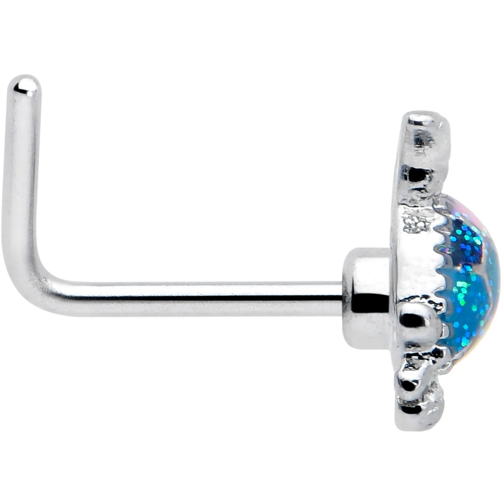 20 Gauge 7mm Glitter Turtle L Shape Nose Ring