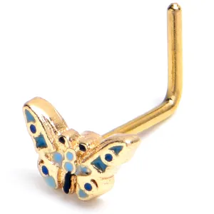 20 Gauge 7mm Gold Tone Evening Butterfly L Shape Nose Ring