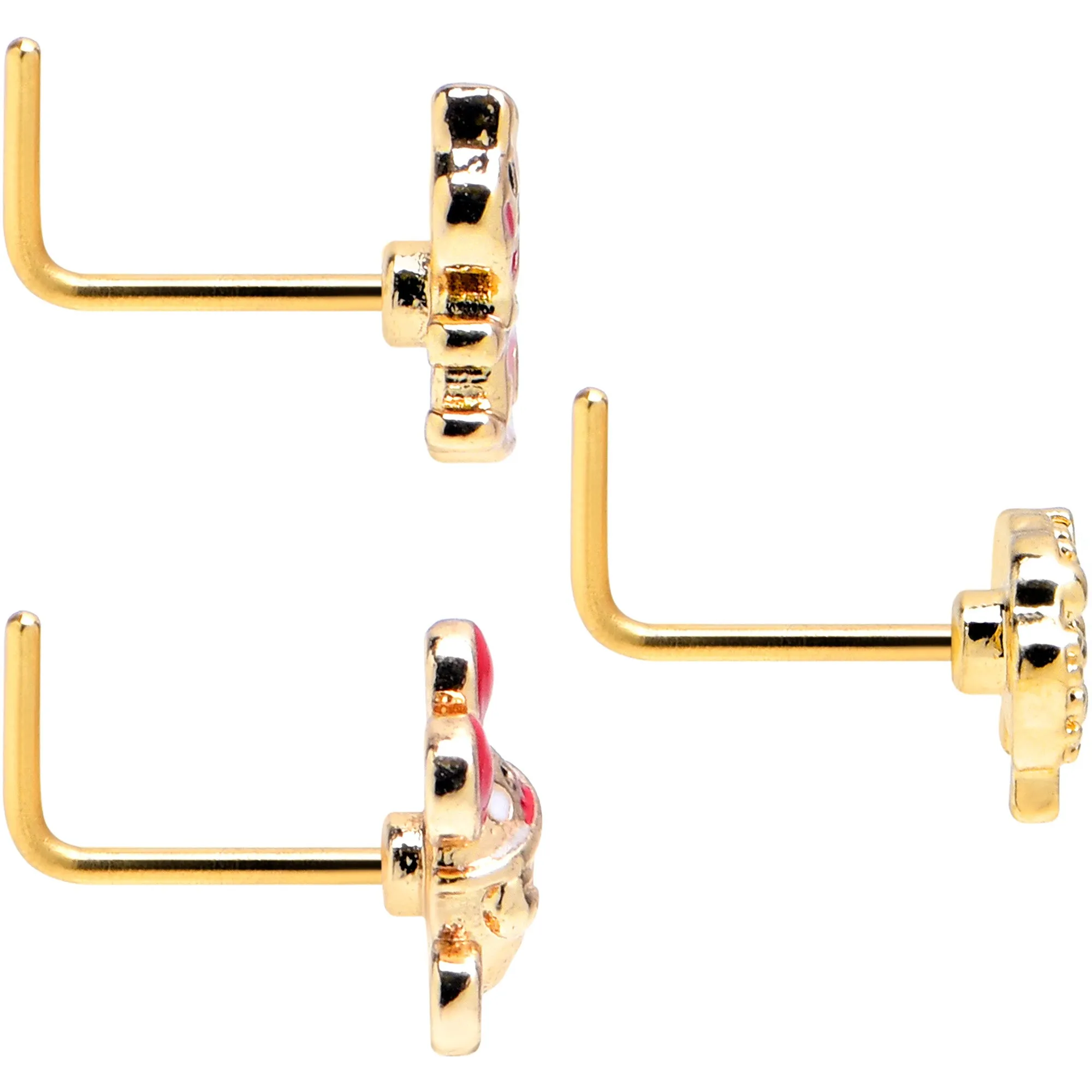20 Gauge 7mm Gold Tone Pretty Critters L Shape Nose Ring Set of 3
