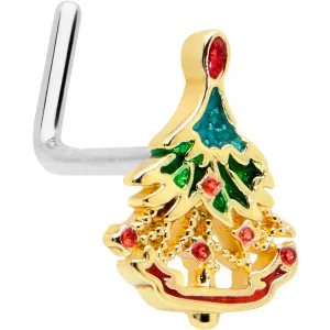 20 Gauge 7mm Red Gem Deco Holiday Tree Golden L Shape Nose Ring