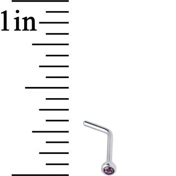 20 Gauge Purple Gem Stainless Steel L-Shaped Nose Ring 1/4