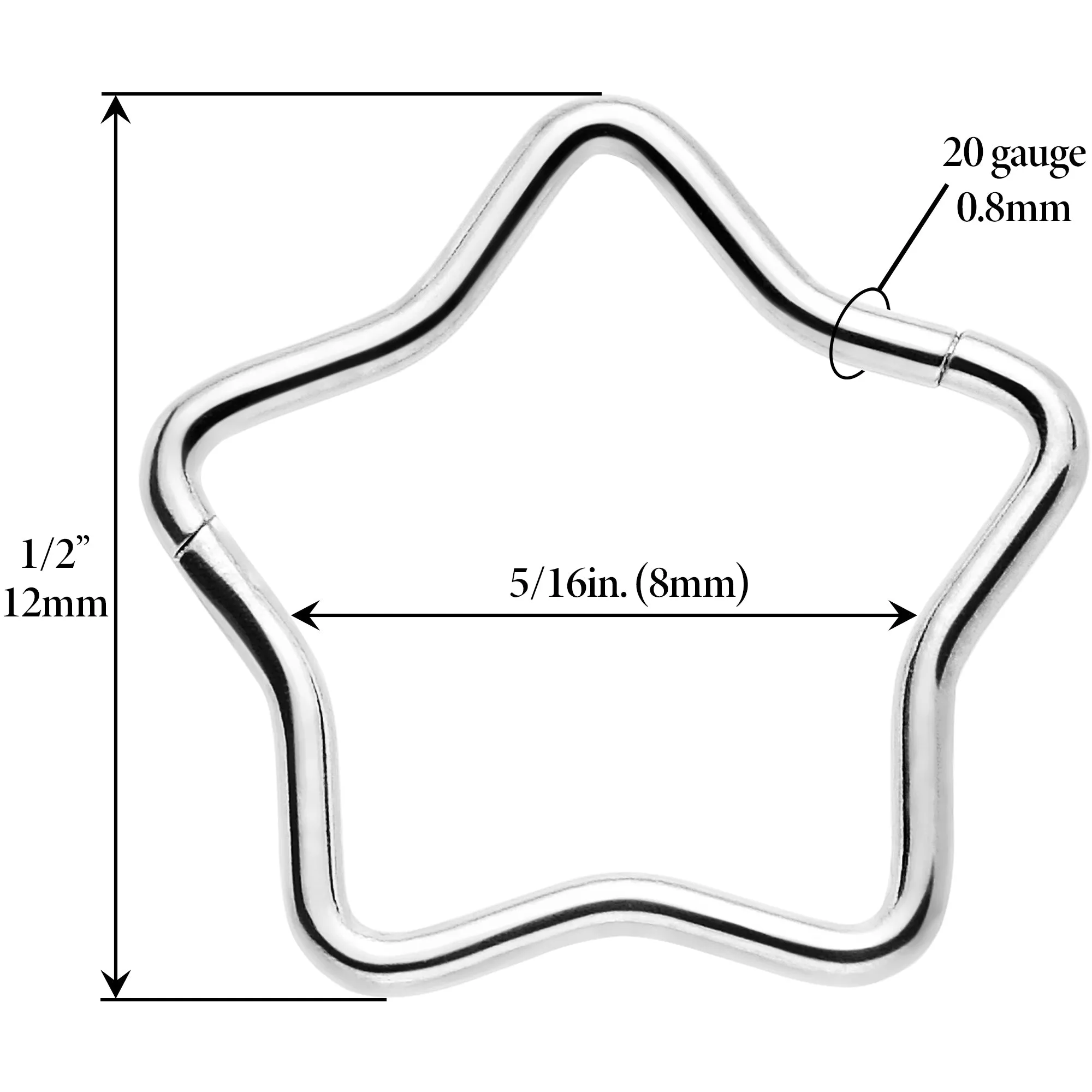 20 Gauge Seamless Hollow Star Nose Hoop Surgical Steel